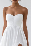 Strapless A Line White Graduation Dress With Slit