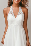 Halter A Line White Chiffon High-Low Graduation Dress