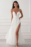 A Line White Chiffon Wedding Dress With Slit