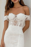 Off The Shoulder White Lace Wedding Dress with Slit