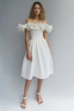 Off The Shoulder A Line Ruffled White Graduation Dress