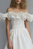 Off The Shoulder A Line Ruffled White Graduation Dress