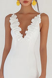 Bodycon Ruffled Satin White Graduation Dress