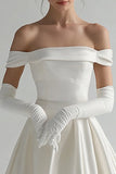 Off The Shoulder Satin A Line White Graduation Dress