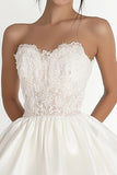Strapless Lace Appliqued A Line White Graduation Dress