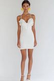 Bodycon Satin Ruffled White Graduation Dress