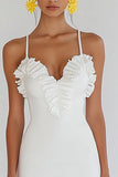 Bodycon Satin Ruffled White Graduation Dress