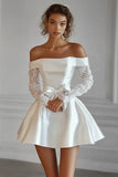 Off The Shoulder Long Sleeves A Line White Graduation Dress