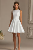 Satin A Line White Sleeveless Short Graduation Dress