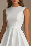 Satin A Line White Sleeveless Short Graduation Dress