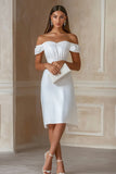 Off The Shoulder Satin Sheath White Graduation Dress