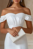 Off The Shoulder Satin Sheath White Graduation Dress