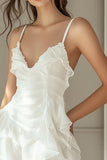 A Line Chiffon Little White Dress With Ruffles