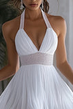 Halter Chiffon A Line Little White Dress