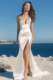White Mermaid Long Wedding Dress With Slit