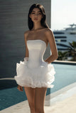 Stylish A Line Strapless White Graduation Dress