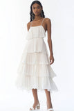 White A Line Tiered Midi Holiday Dress