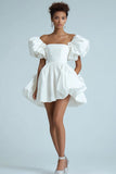 A Line Puff Sleeve Little White Dress