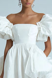 A Line Puff Sleeve Little White Dress