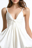White A Line V Neck Mini Graduation Dress