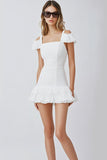 Square Neck A Line Little White Dress