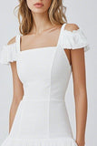 Square Neck A Line Little White Dress