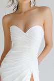 Sheath Sweetheart White Long Wedding Dress With Slit