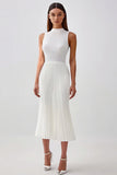 Halter Pleated White Midi Graduation Dress
