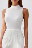 Halter Pleated White Midi Graduation Dress