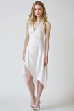 White V Neck A Line Asymmetrical Graduation Dress