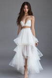 A Line Tiered Two Piece Long Graduation Dress