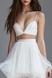 A Line Tiered Two Piece Long Graduation Dress