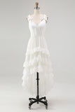 Ivory A Line High Low Tiered Ruffled Holiday Dress