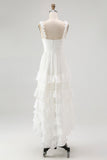 Ivory A Line High Low Tiered Ruffled Holiday Dress