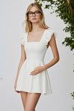Square Neck Flutter Sleeves A Line Ivory Graduation Dress