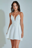 Simple A Line Spaghetti Straps Little White Dress
