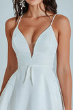 Simple A Line Spaghetti Straps Little White Dress