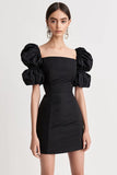 Puff Sleeves Sheath Square Neck Little Black Dress