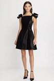Simple A Line Satin Little Black Dress with Bow