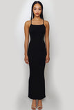 Simple Spaghetti Straps Midi Black Tie Dress