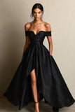 Off The Shoulder High Low A Line Black Tie Dress