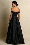 Off The Shoulder High Low A Line Black Tie Dress