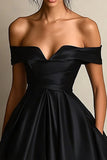 Off The Shoulder High Low A Line Black Tie Dress