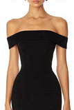 Off the Shoulder Mermaid Midi Black Tie Dress