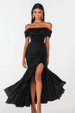 Off the Shoulder Mermaid Black Tie Dress with Slit