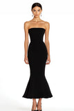 Mermaid Strapless Tea Length Black Tie Dress