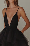 Ruffled Tulle High-Low Little Black Dress