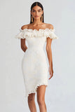 Off The Shoulder White Ruffled Bodycon Graduation Dress