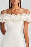 Off The Shoulder White Ruffled Bodycon Graduation Dress