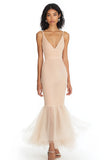 Mermaid Champagne V Neck Long Formal Dress
